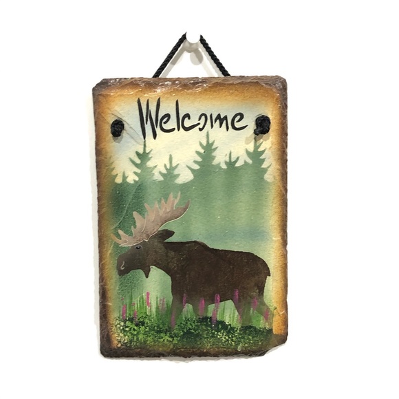Painted Slate Moose Welcome Sign - Picture 1 of 6